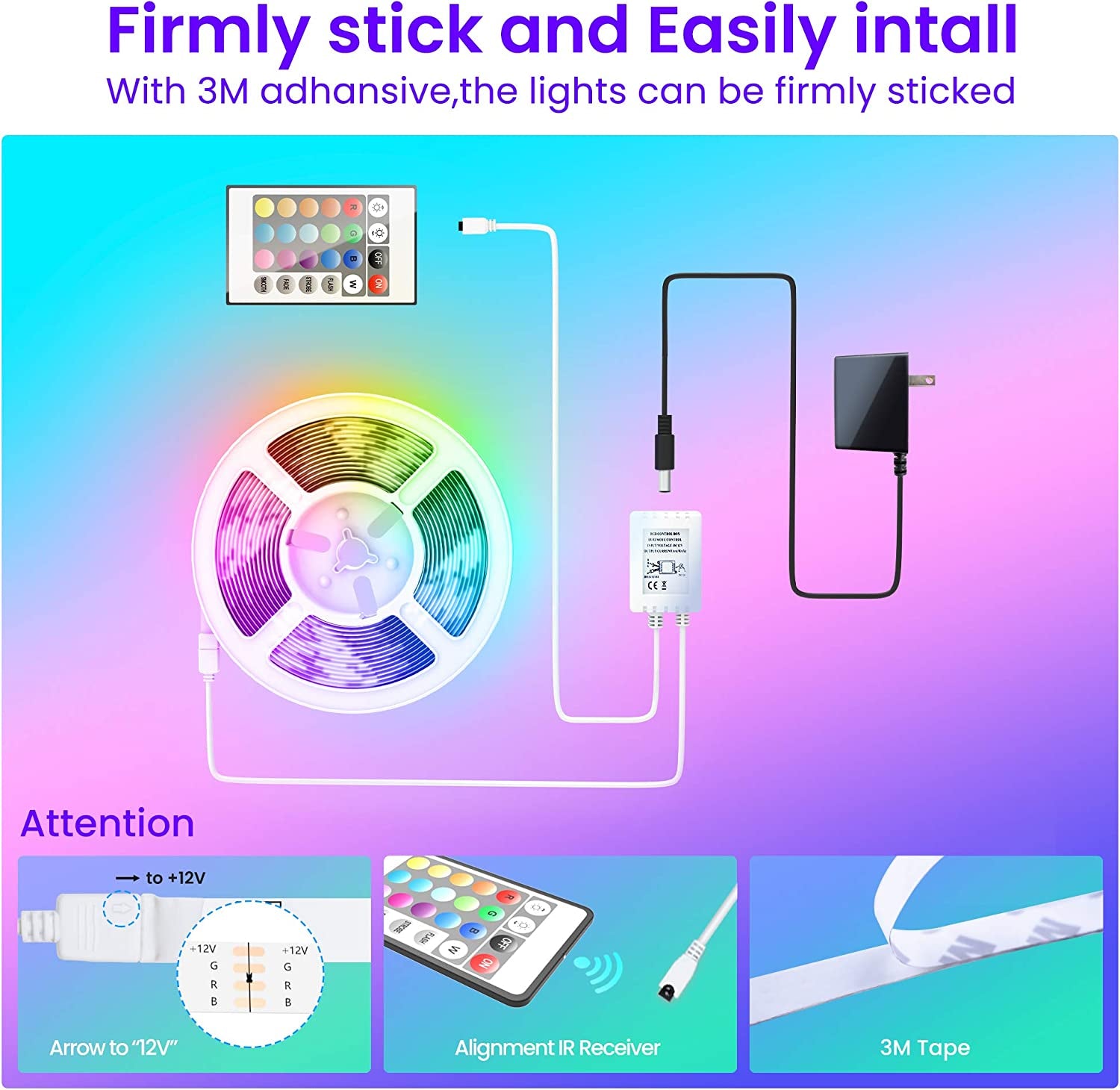 50 FT LED Strip Lights,Bluetooth LED Lights for Bedroom, Color Changing Light Strip with Music Sync, Phone Controller and IR Remote(App+Remote +Mic).