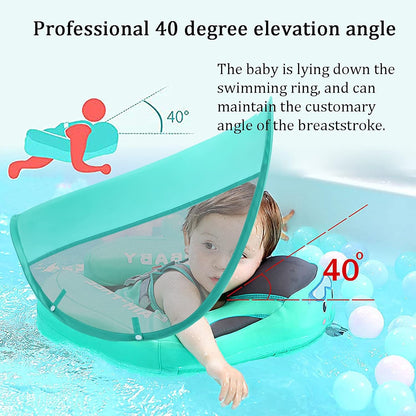 Baby Pool Float with Canopy UPF 50+, Non Inflatable  Float, Baby Floaties for Infants Swimming Training, No Flip over Baby Swimming Float