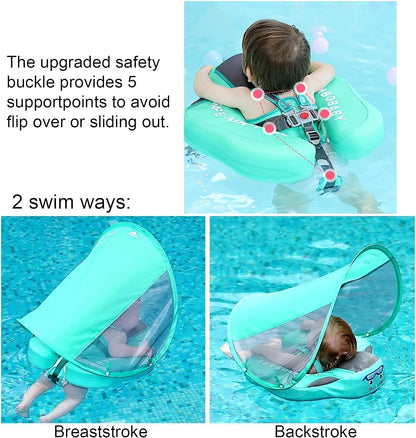 Baby Pool Float with Canopy UPF 50+, Non Inflatable  Float, Baby Floaties for Infants Swimming Training, No Flip over Baby Swimming Float